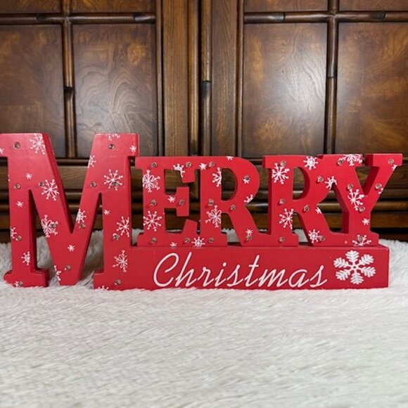 Gerson International MERRY CHRISTMAS Wood LED Light Tabletop Holiday Decor Sign - Picture 3 of 14